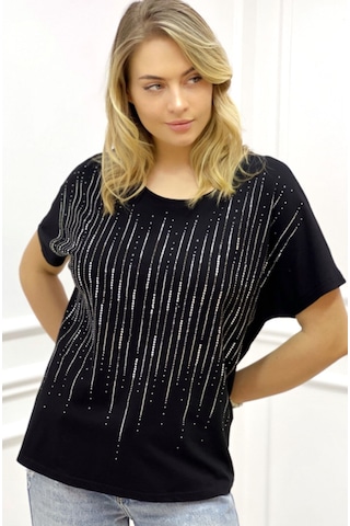 Rich Glam Bol Kesim Bisiklet Yaka Büyük Beden Crystal Taşlı Kadın T-shirt