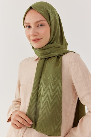 Mirsoy Scarf Zikzak Desen Parlak Jakar Şal - Asker Yeşili Asker Yeşili