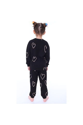 Zuzunga Minik Kalpler Desenli %100 Pamuk Kız Çocuk Pijama Takımı Siyah
