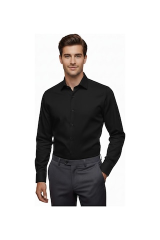 Kamer Erkek Silim Fit Uzun Kol Gömlek Bgl-st04867 Siyah