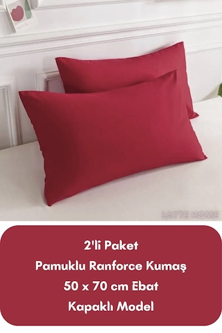 Bordo Renkli Ranforce Pamuklu Kumaş Kapaklı Yastık Kılıfı 2'li Pa