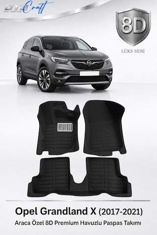Otocraft Opel Grandland X 2017-2021 Araca Özel 8d Havuzlu Oto Paspas Takımı Siyah Tam Set 3 Parça