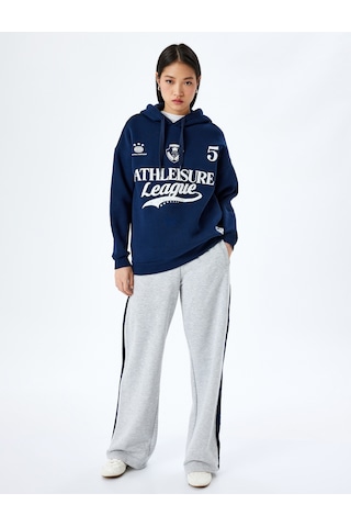 Koton Kapüşonlu Kolej Baskılı Oversize Sweatshirt Lacivert 5wal10807ık Lacivert
