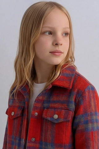 Esila Kids Kız Çocuk Kaşe Ceket Ekose Oduncu Gömlek Bordo