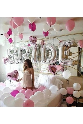 Gümüş Renkli Bride 100 Cm Büyük Boy Folyo Balon Seti