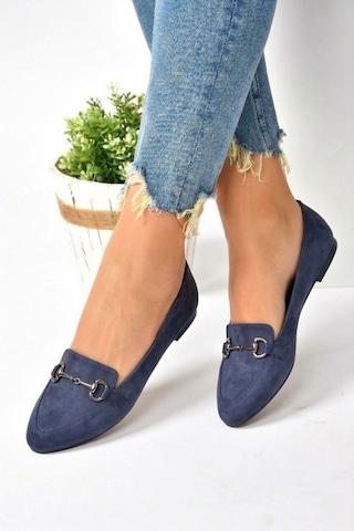Fox Shoes Y290110002 Lacivert Süet Toka Detaylı Günlük Kadın Babet Lacivert