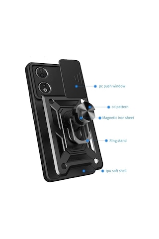 Honor 90 5g İle Uyumlu Kılıf Magnetik Standlı Kamera Korumalı Sürgülü Kapak