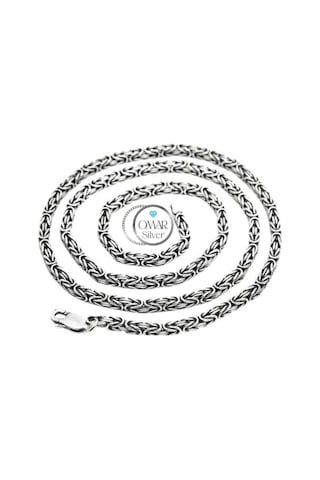 Omar Silver Zincir 925 Ayar 2,5 Mm Gümüş Erkek Kare Kral Kolye