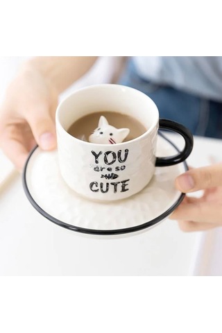 Sevimli Kedi Figürlü Kupa Bardak Tabak Set-2134