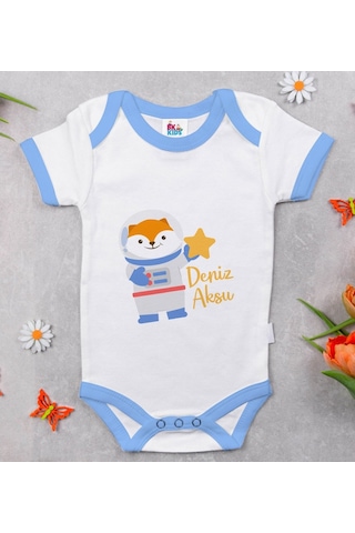 Bitmeyenkartus Bk Kids Kişiye Özel Mavi Bebek Body Zıbın - Model 193 Çok Renkli