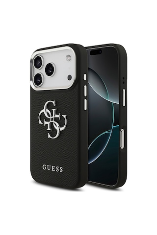 Apple Uyumlu iPhone 17 Pro Kılıf Guess Lisanslı Pu Deri 4g Büyük Metal Logo Dizaynlı Kapak Siyah
