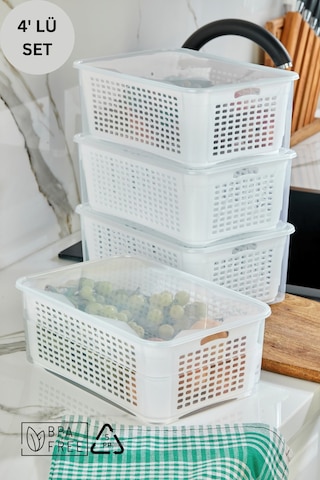 Süzgeçli Saklama Kabı Sızdırmaz Kapaklı 5 Lt - Beyaz Beyaz