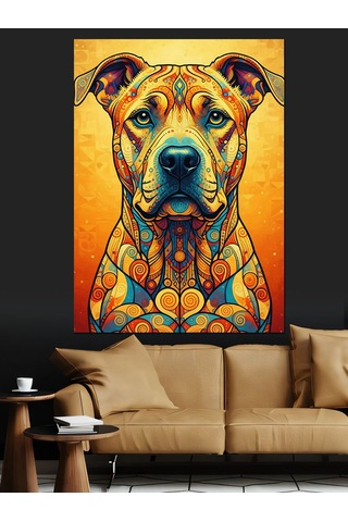 Neon Renkli Köpek Portresi Dekoratif Kanvas - Mdf Ahşap Tablo