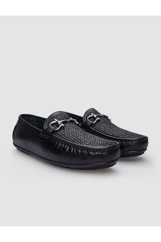 Cabani Borgino %100 Hakiki Deri Siyah Örgü Detaylı Erkek Loafer