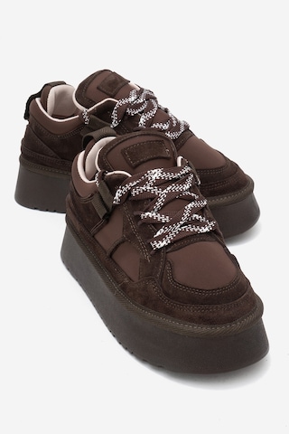 Luvishoes Raven Kahverengi Süet Hakiki Deri Kadın Platform Sneaker Kahverengi