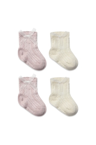 Erturkstore Fiyonklu Penye Soket Çorap 2li 10149 Lila Çok Renkli