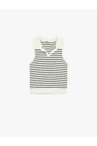 Koton Regular Fit Polo Yaka Kolsuz Çizgili Triko Bluz Siyah Çizgili 6sak30001ht Siyah Çizgili
