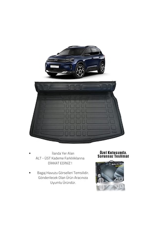 Sahler C5 Aircross 2019+ Uyumlu 4.5d Premium Havuzlu Oto Paspas Ve Liner Marka 3d Alt Bagaj Havuzu