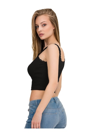 İlke İç Giyim Kadın Elastan Kaşkorse Dantelli Crop Siyah Xs