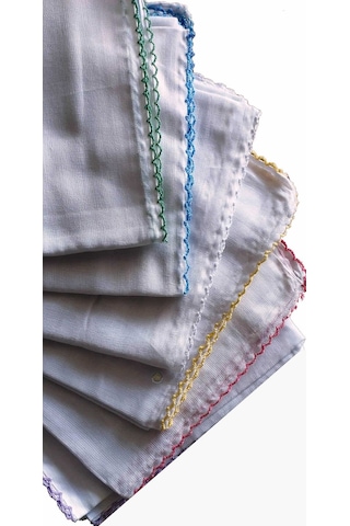 Algelsineve Iç Başörtüsü %100 Pamuklu 5 Li Paket Tülbent Kenarları Oyalı Beyaz Bez 80x80cm Çok Renkli