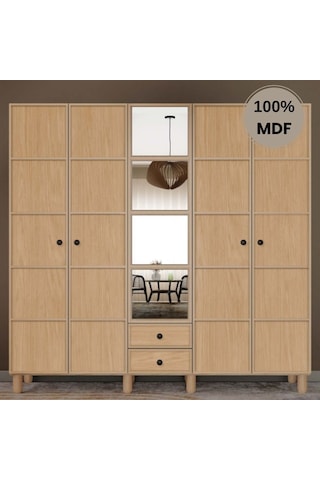 Meşe 5 Kapak Mdf Ayaklı Tasarım Gardırop Rota