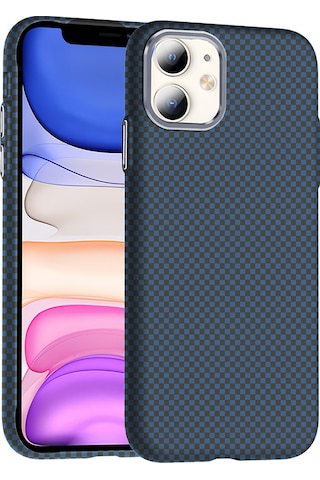 Apple Uyumlu iPhone 11 Kılıf M-safe Şarj Özellikli Karbon Fiber Görünümlü Zore Gros Kapak Lacivert