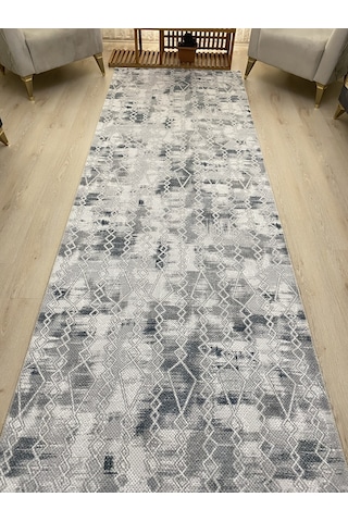 Premium Gri Mavi Kaymaz Tabanlı Kesme Yolluk Koridor Mutfak Salon Halısı Yüksek Kalite