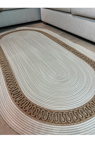 Mavaux Lotus Jüt Hasırlı El Örgüsü Kilim Krem - Bej
