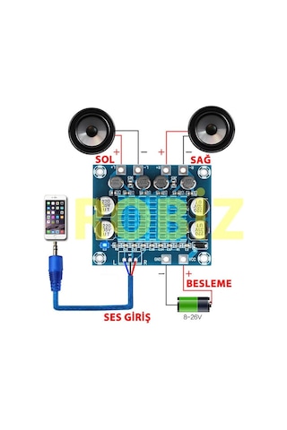Robizstore Tpa3110 2 Kanal Dc 26V 3A 30W Ses Yükseltici Amfi Class D Stereo