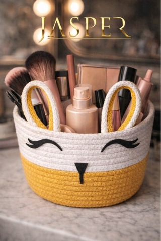 Jasper Bunnybox Jüt İp Sarı Sevimli Tavşan Düzenleyici Sepet Organizer Sarı