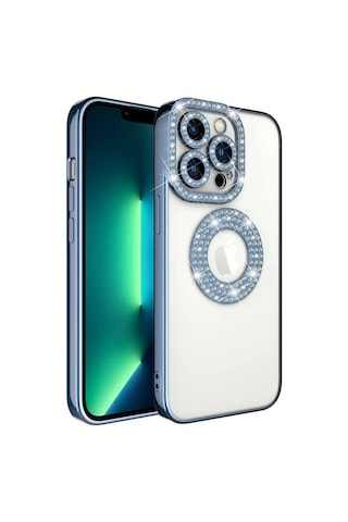 Apple Uyumlu iPhone 13 Pro Kılıf Kamera Korumalı Taş Süslemeli Arkası Şeffaf Redclick Asya Kapak - Mavi Apple Uyumlu iPhone 13 Pro Kılıf Kamera Korumalı Taş Süslemeli Arkası Şeffaf Redclick Asya Kapak - Mavi