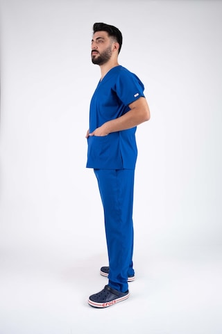 Saks Mavi Erkek Likralı Hemşire Ve Doktor Forması Takımı Scrubs Hastane Üniforması
