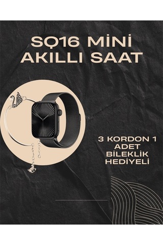 Mey İthalat Sq-16 Mini Series 10 Akıllı Saat Şık Ve Hafif Tasarım, 3 Kordon Seçeneği