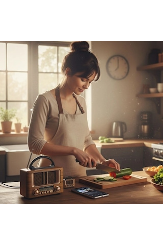 Küçük Mini Boy Retro Ahşap Tasarım Bluetooth Hoparlörlü Radyo Fm/am Destekli, Şarjlı Ve Taşınabili