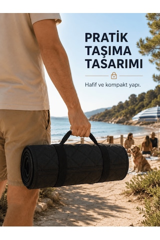 Beylini Plaj Örtüsü Yazlık Sahil Deniz Örtüsü Kum Yapışmaz Kolay Temizlenebilir Çift Taraflı Plaj Kamp Karavan Masa Çok Amaçlı Örtü Siyah