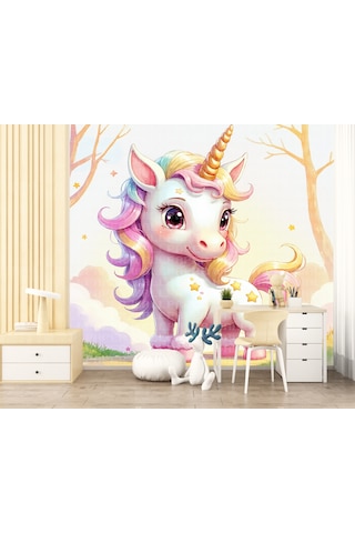 Büyülü Ormanda Unicorn Çocuk Odası Poster Duvar Kağıdı