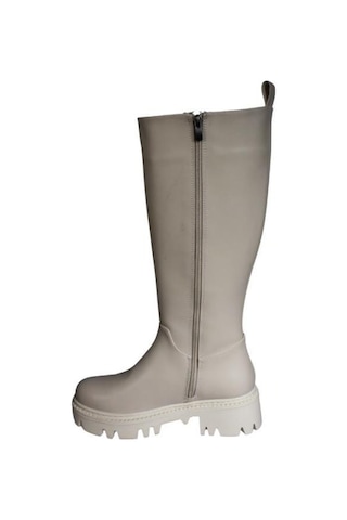 Yaz Kış Ayakkabı Yazkış Kadın Siyah Krem Düz Taban Çizme Tpuk Boyu 6cm Diz Boyu 37cm Krem