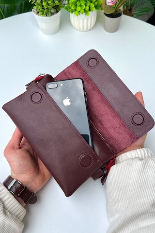 Boss Bordo Hakiki Deri Mıknatıslı Erkek El Çantası Bordo
