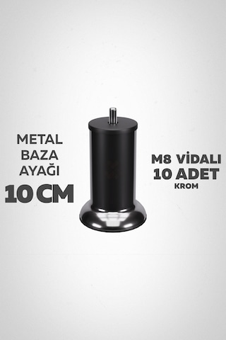 Baza Ayağı 10 Cm M8 Vidalı 10 Lu Set Metal Krom Yatak Mobilya Ayağı İnce Vida Krom M8 10 Cm