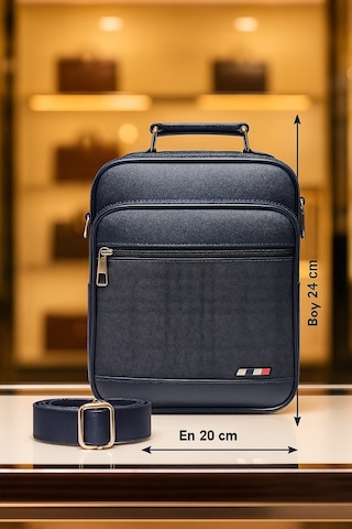 Newish Polo Postacı El Ve Omuz Çantası Kareli Suni Kasasız Büyük Siyah