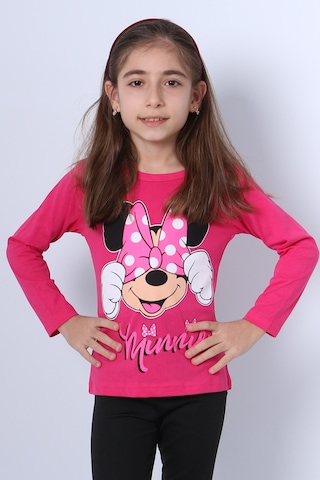 Hçm Kız Çocuk Uzun Kollu Tshirt 4 Mevsim Baskılı Bisiklet Yaka C43 Fuşya