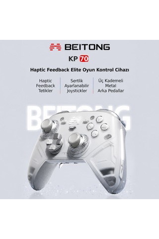 Beitong KP70 Kapasitif Joystick Adaptive Trigger Kablosuz Beyaz Kablosuz Gamepad
