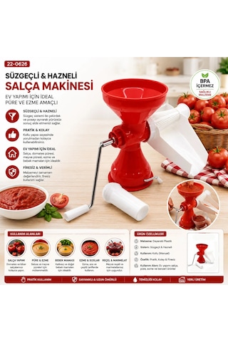 Plastik Süzgeçli Ve Hazneli Salça Makinesi Metal Kollu Ev Yapımı Firesiz Pratik Kullanım Iegz3fd