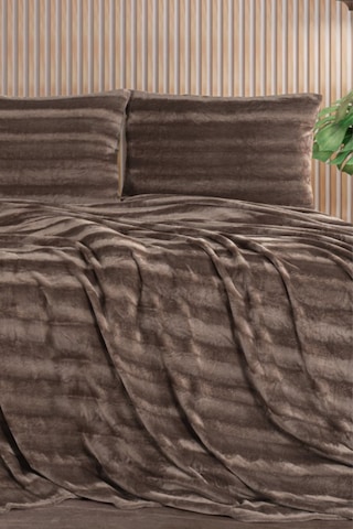 Zebra Casa Cozy Çift Kişilik Kahverengi Battaniye Takımı Kahverengi