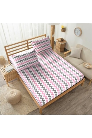 Tek Kişilik 90X190 Cm Kumaş Lastikli Çarşaf Seti - Pembe Zikzaklı Tek Kişilik 90X190 Cm Kumaş Lastikli Çarşaf Seti - Pembe Zikzaklı