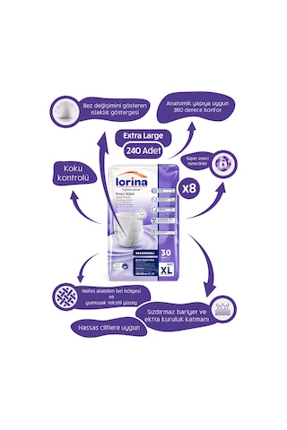 Yetişkin Emici Külot Xlarge 30'lu 8 Paket 240 Adet XL