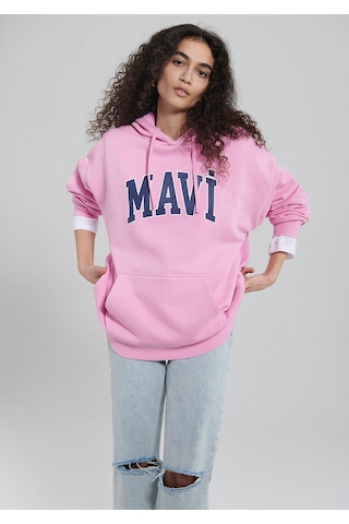 Mavi - Mavi Logo Baskılı Kapüşonlu Pembe Sweatshirt 1600361-71038 Pembe