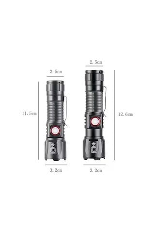 Ws-2828 Ultra Usb Şarjlı Polis El Feneri, Bekçi, Asker El Feneri Kırmızı Mavi Çakarlı 1000 Lümen 5570