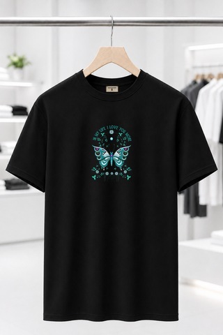 Bayloranzzo Love You More %100 Pamuk Heavy Cotton Premium Kalite Kadın Tişört Siyah
