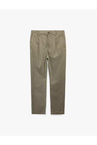 Koton Beli Bağcıklı Cep Detaylı Düğmeli Pileli Keten Pamuk Karışımlı Chino Pantolon Haki 5sam40182hw